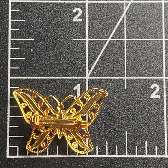 Vtg Petoskey Stone Butterfly Brooch Filigree Gold Tone Pin Box Michigan Fossil - Picture 6 of 10
